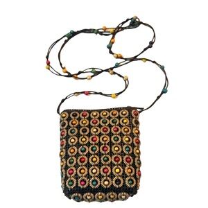 3/$30 MULTICOLOR WOOD BEAD CROSSBODY SHOULDER MINI BAG POUCH COCONUT SHELL BOHO